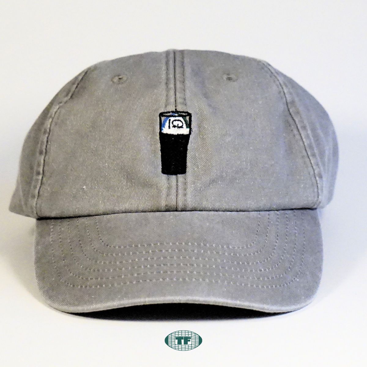 Split The G Embroidered cap in grey on a white background